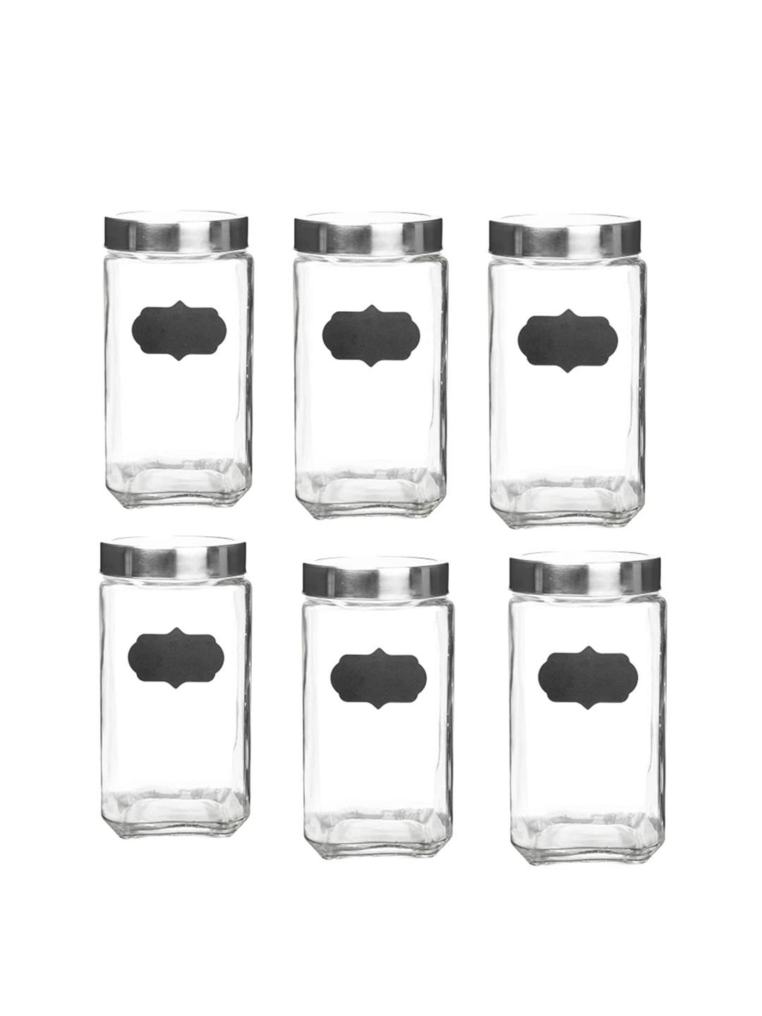 

Femora Set of 6 Glass Cuboid Kitchen Storage Jar, Transparent