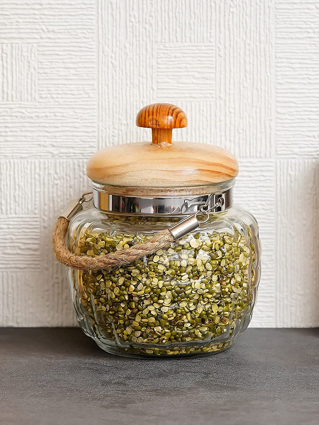 

Femora Set of 4 Glass Kitchen Storage Jar with Bamboo Lid 500 ML, Transparent