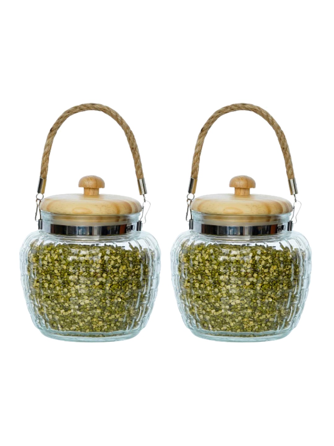 

Femora Set Of 2 Glass Jars with Bamboo Lids, Transparent