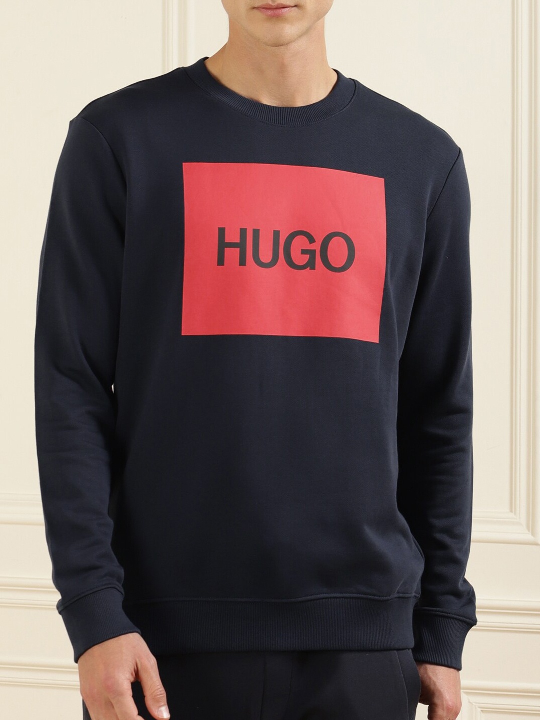 

HUGO Men Navy Blue Printed Cotton Sweatshirt