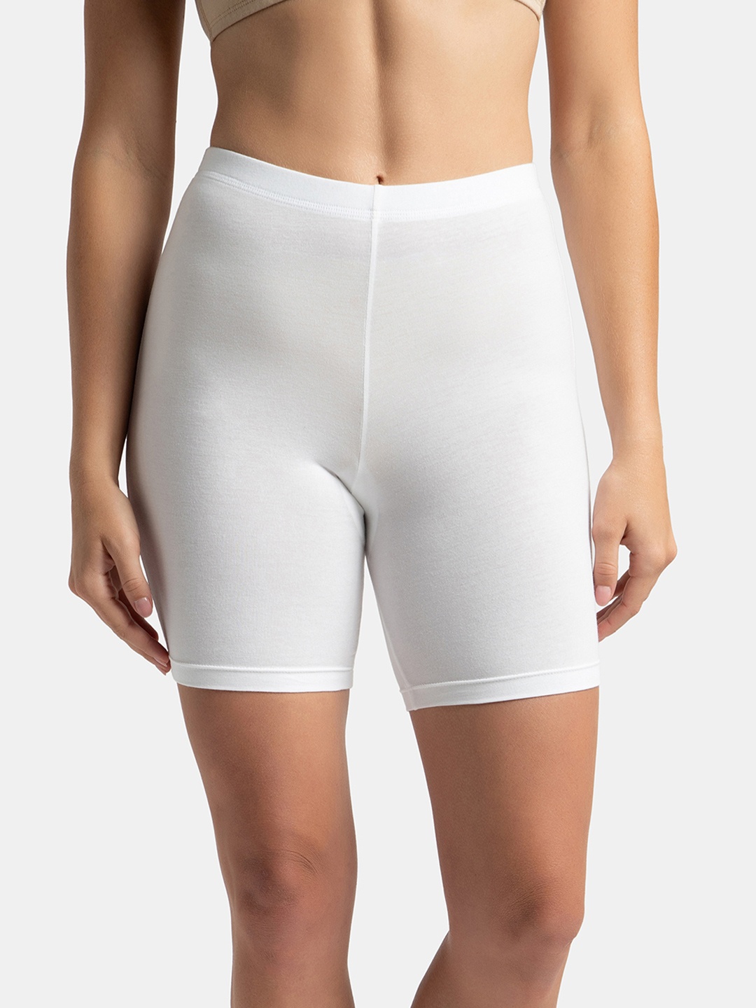 

Jockey High Coverage Super Combed Cotton Concealed Waistband Stretch Shorties -1529, White