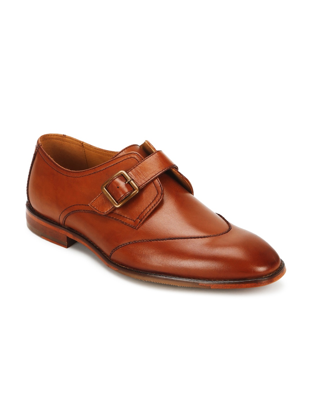 

Churchill & Company Men Tan Brown Solid Leather Formal Monk Shoes
