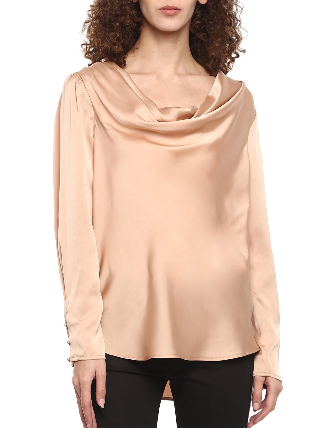 

Rinascimento Pink Solid Pure Cotton Cowl Neck Top