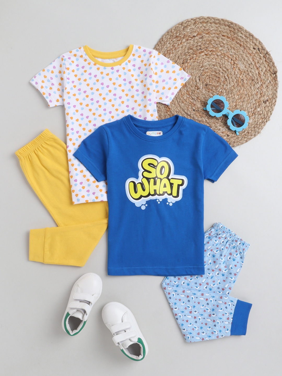 

BUMZEE Girls Blue & Yellow Printed Night suit