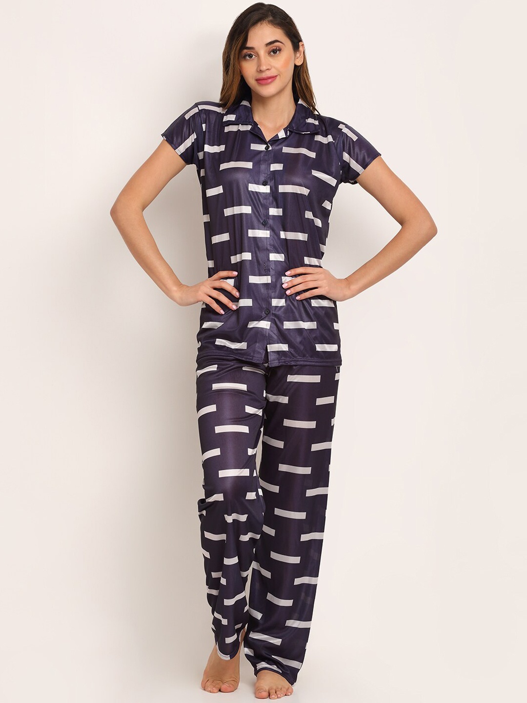 

Sidwa Women Navy Blue & White Printed Night Suit