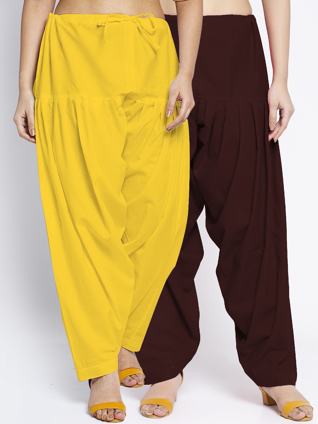 

GRACIT Women Pack of 2 Solid Regular Fit Cotton Salwars, Yellow