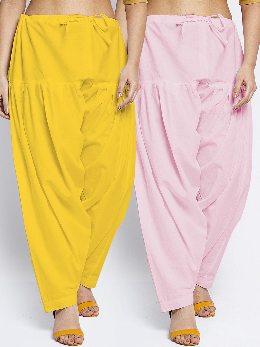 

GRACIT Women Pack of 2 Solid Regular Fit Cotton Salwars, Yellow