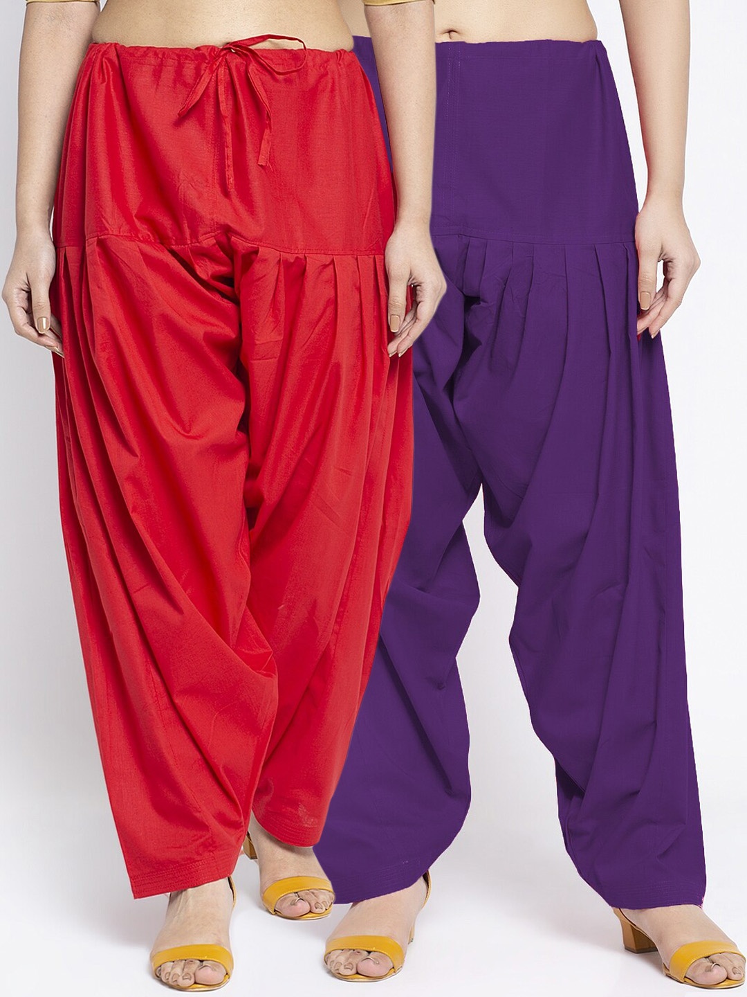 

GRACIT Women Pack Of 2 Solid Loose-Fit Cotton Salwars, Red