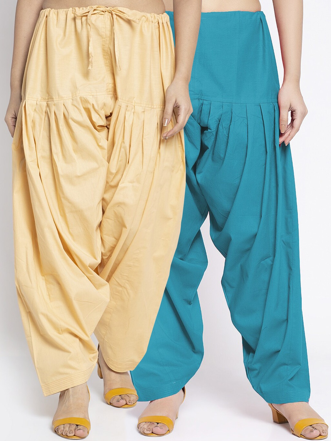 

GRACIT Women Pack of 2 Turquoise Blue & Beige Solid Loose Fit Cotton Salwar