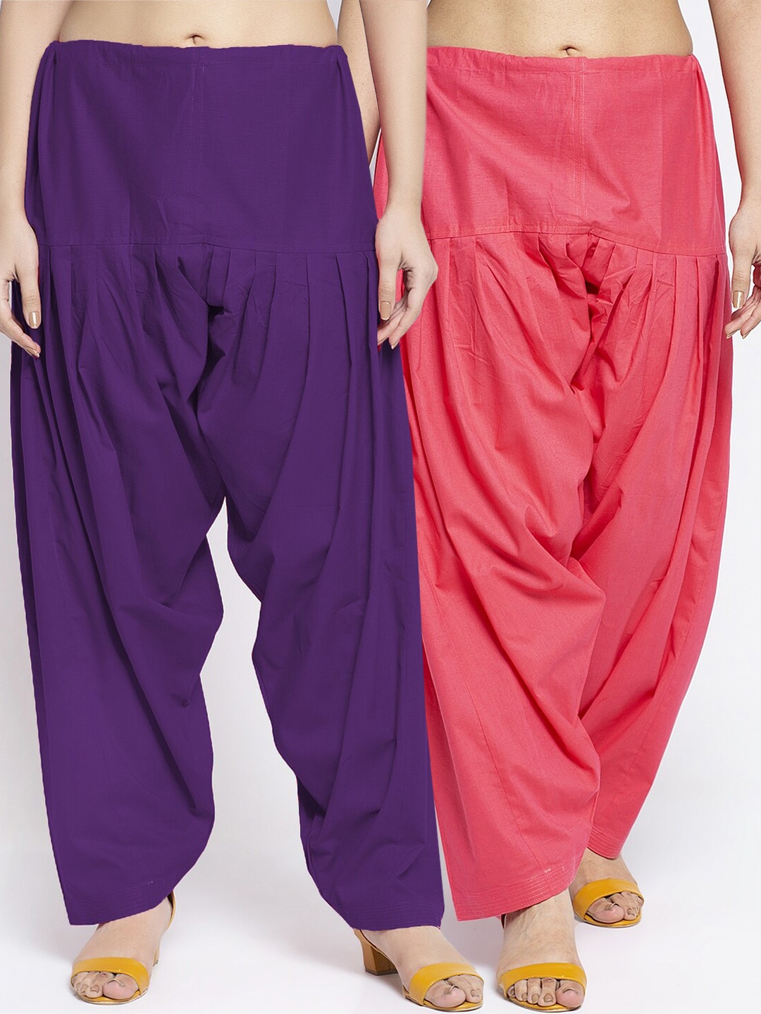 

GRACIT Women Violet & Coral Pink Pack of 2 Solid Cotton Salwar