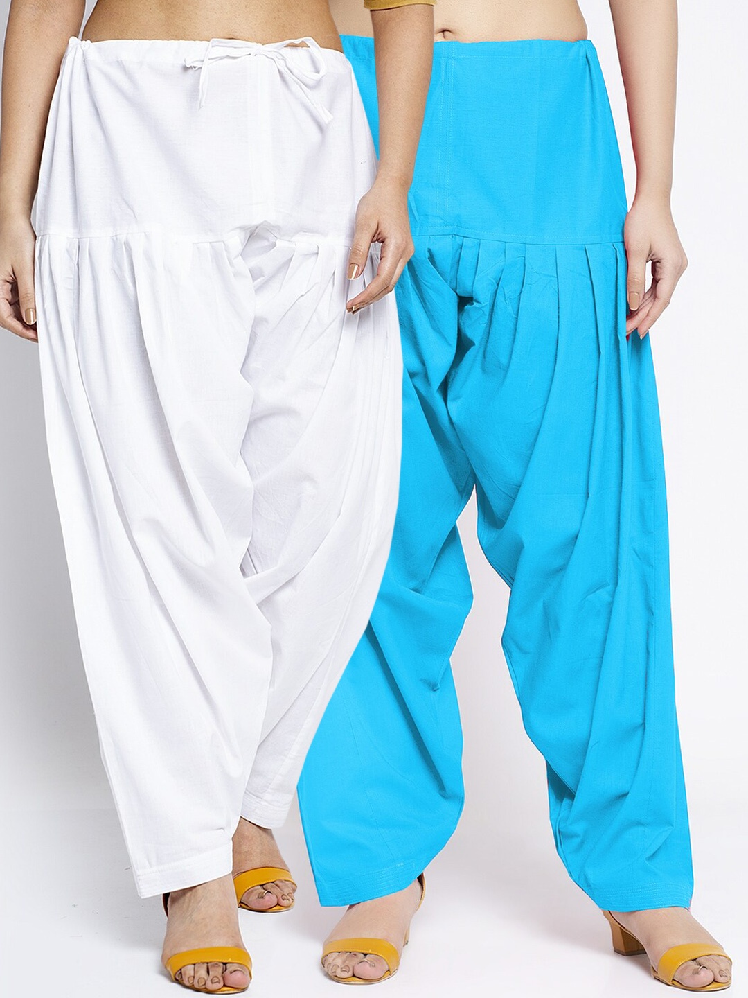 

GRACIT Pack of 2 Women White & Turquoise Blue Solid Cotton Salwar