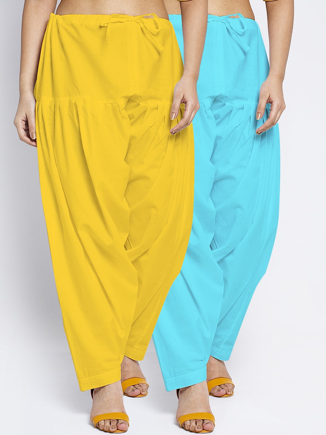 

GRACIT Women Pack of 2 Solid Regular Fit Cotton Salwars, Yellow