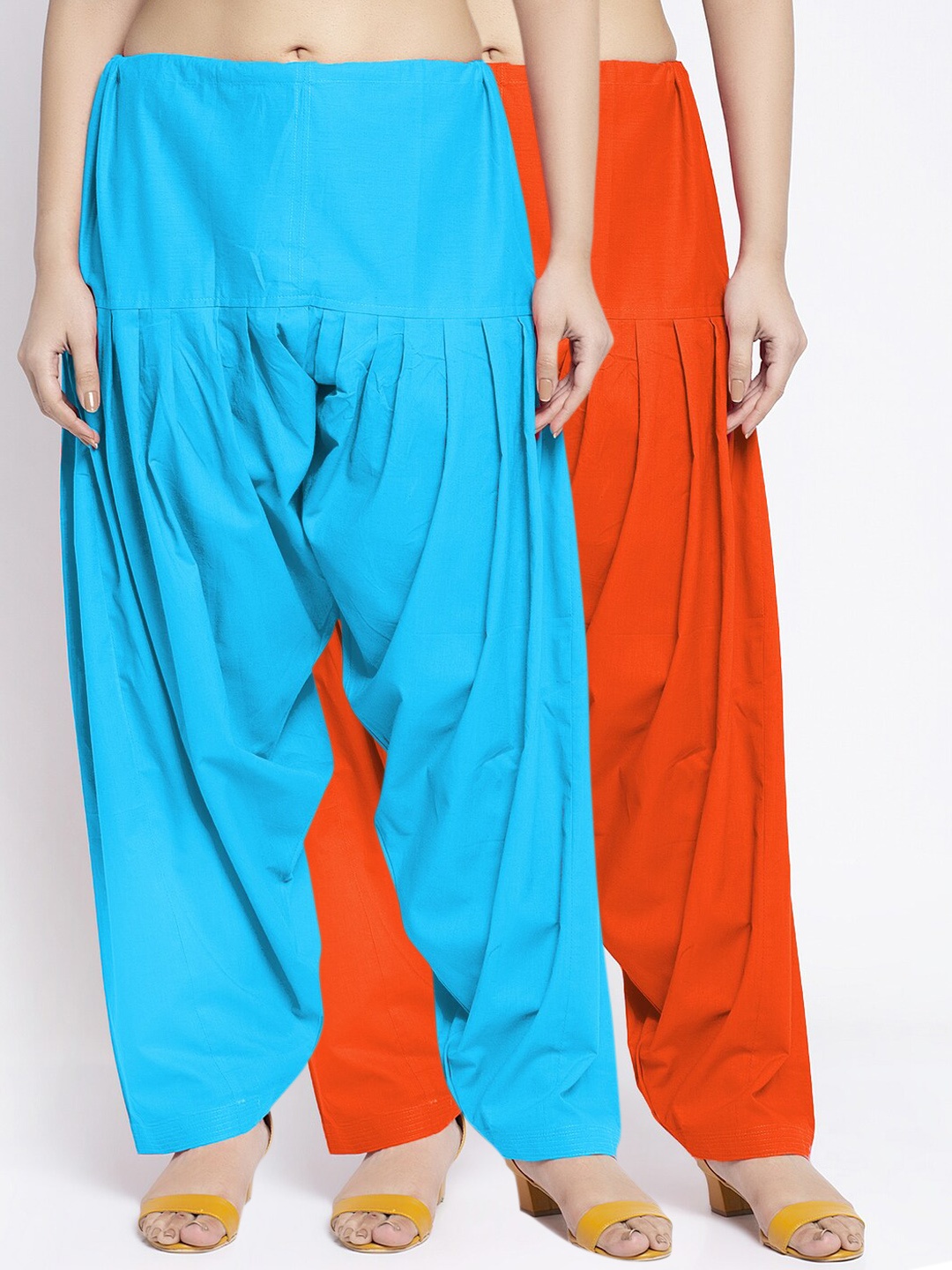 

GRACIT Women Pack of 2 Solid Regular Fit Cotton Salwars, Orange