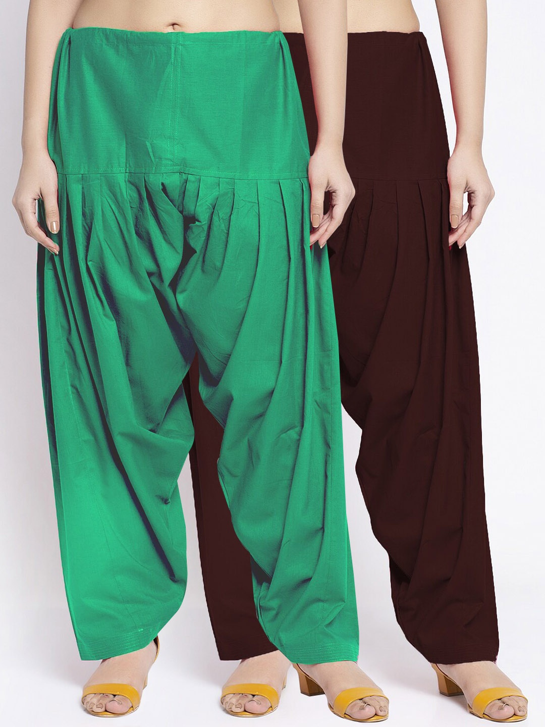 

GRACIT Women Green & Dark Brown Pack of 2 Solid Cotton Salwar