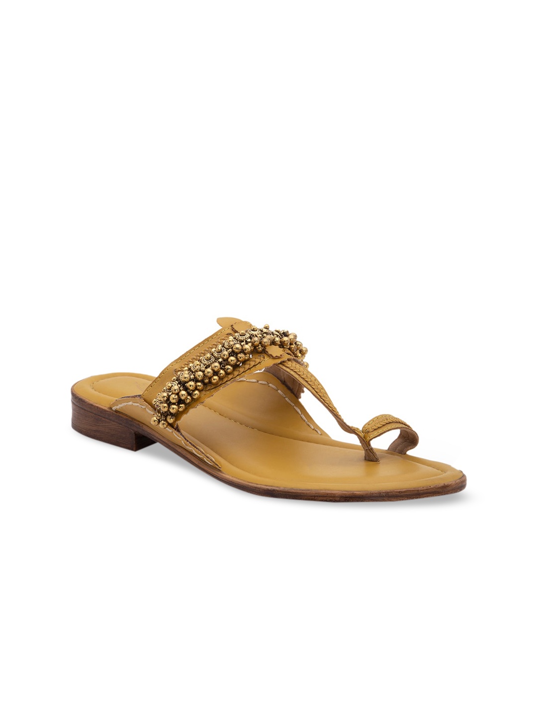 

5 ELEMENTS Women Yellow Ghungroo Embellished One Toe Kolhapuri Flats