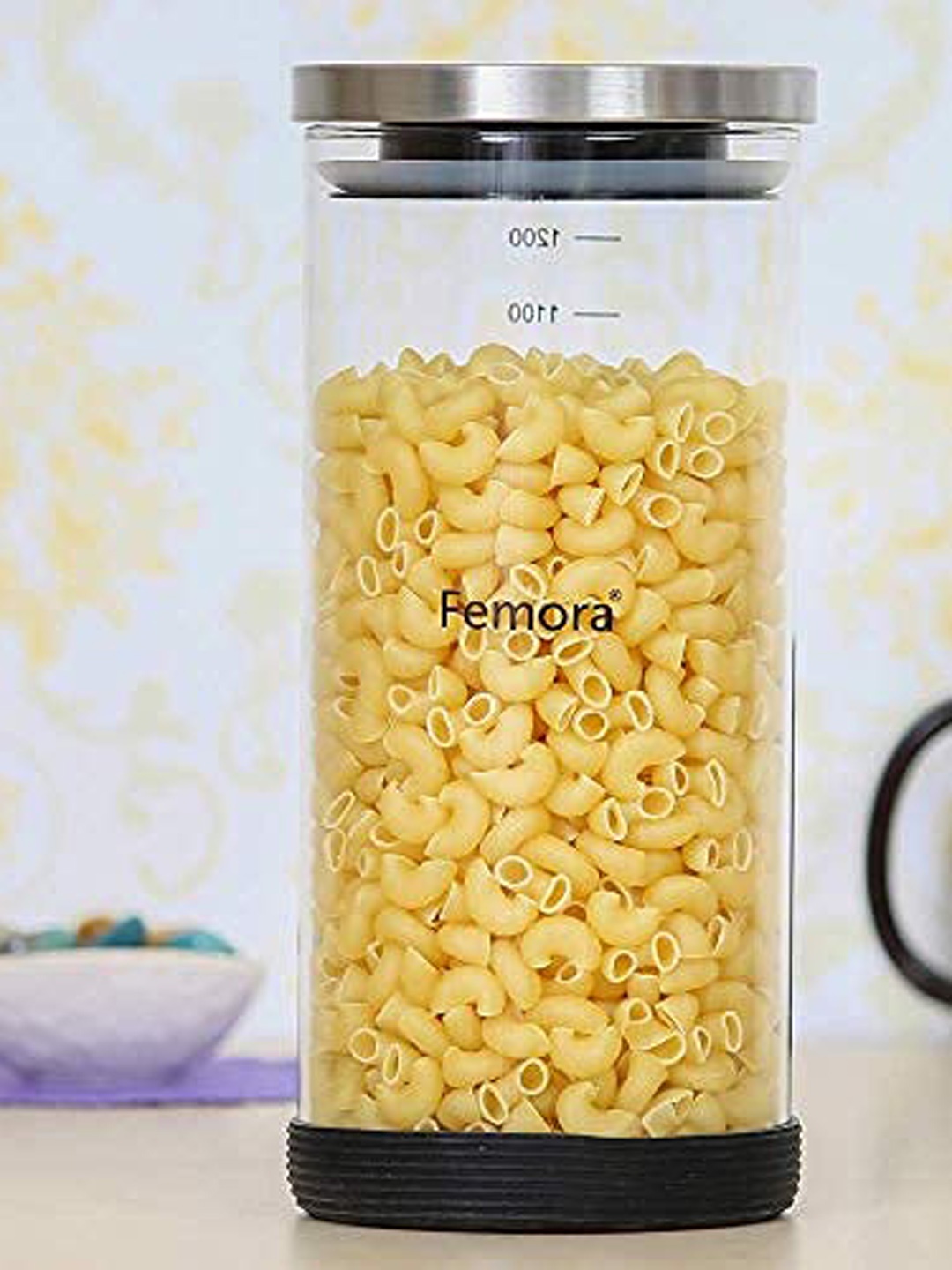 

Femora Transparent Solid Borosilicate Glass Air Tight Jar With Silicon Base 1300 ml