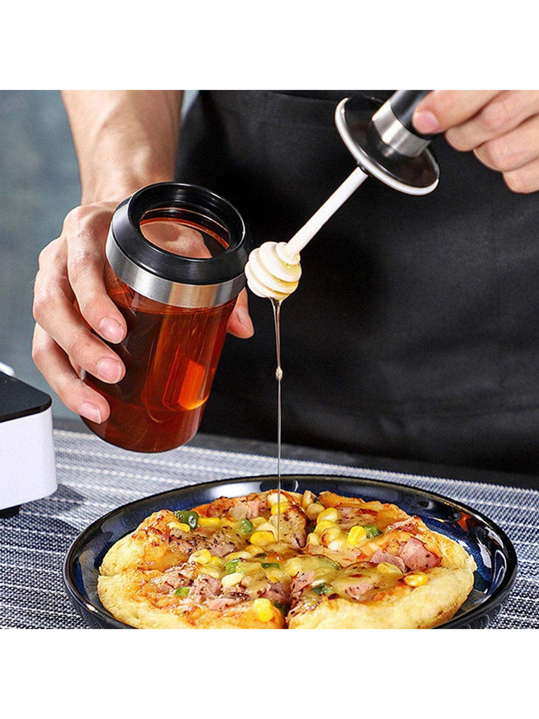

Femora Transparent Solid Borosilicate Glass Honey Storage Jar With Dipper