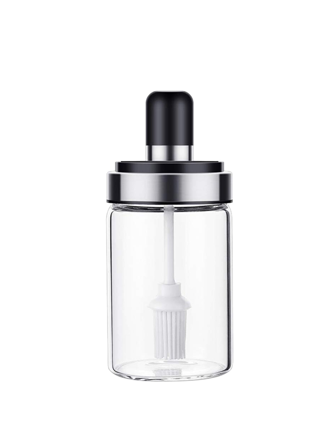 

Femora Set of 4 Transparent & Black Glass Cannister With Brush