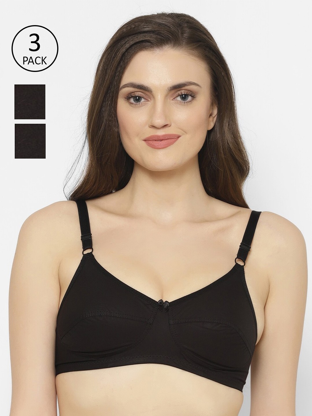 

Floret Black Solid Pack of 3 Non Padded Non Wired Everyday Bra
