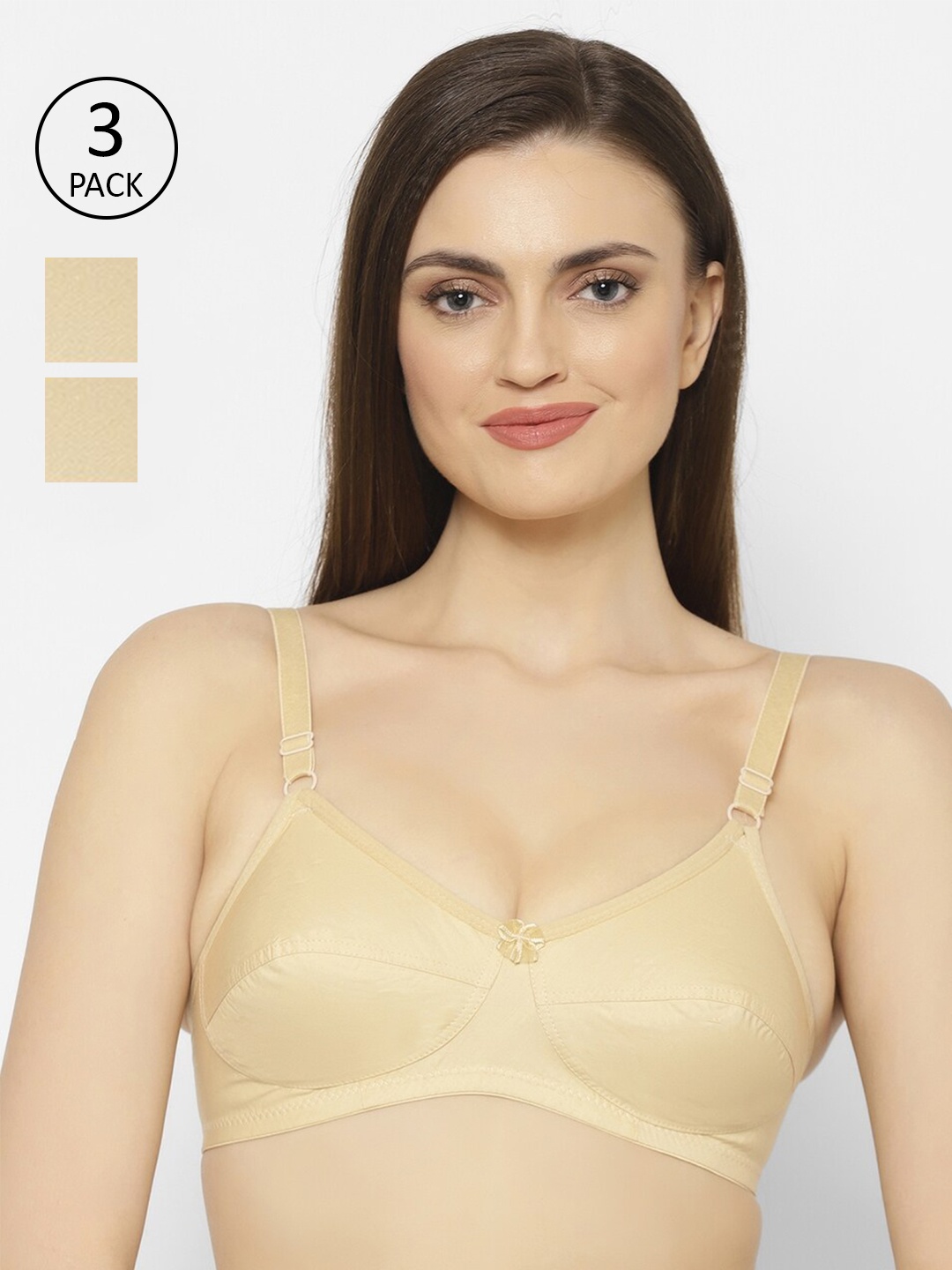 

Floret Beige Set Of 3 Non Wired Non Padded Cotton Bra