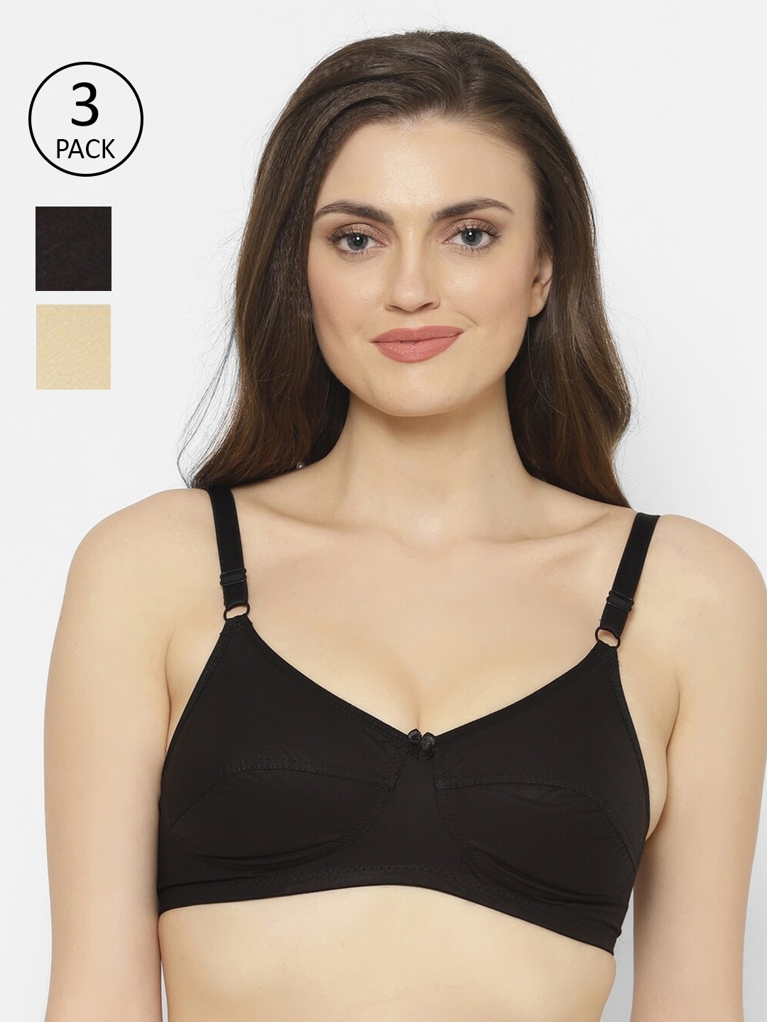 

Floret Pack of 3 Black & Beige Cotton Everyday Bras