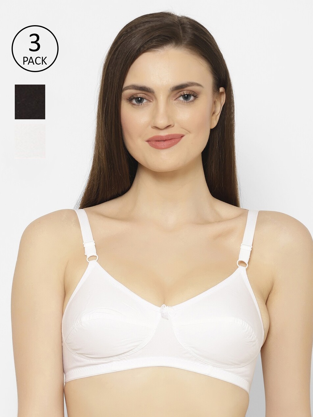 

Floret Pack of 2 White & Black Cotton Non Padded Bra