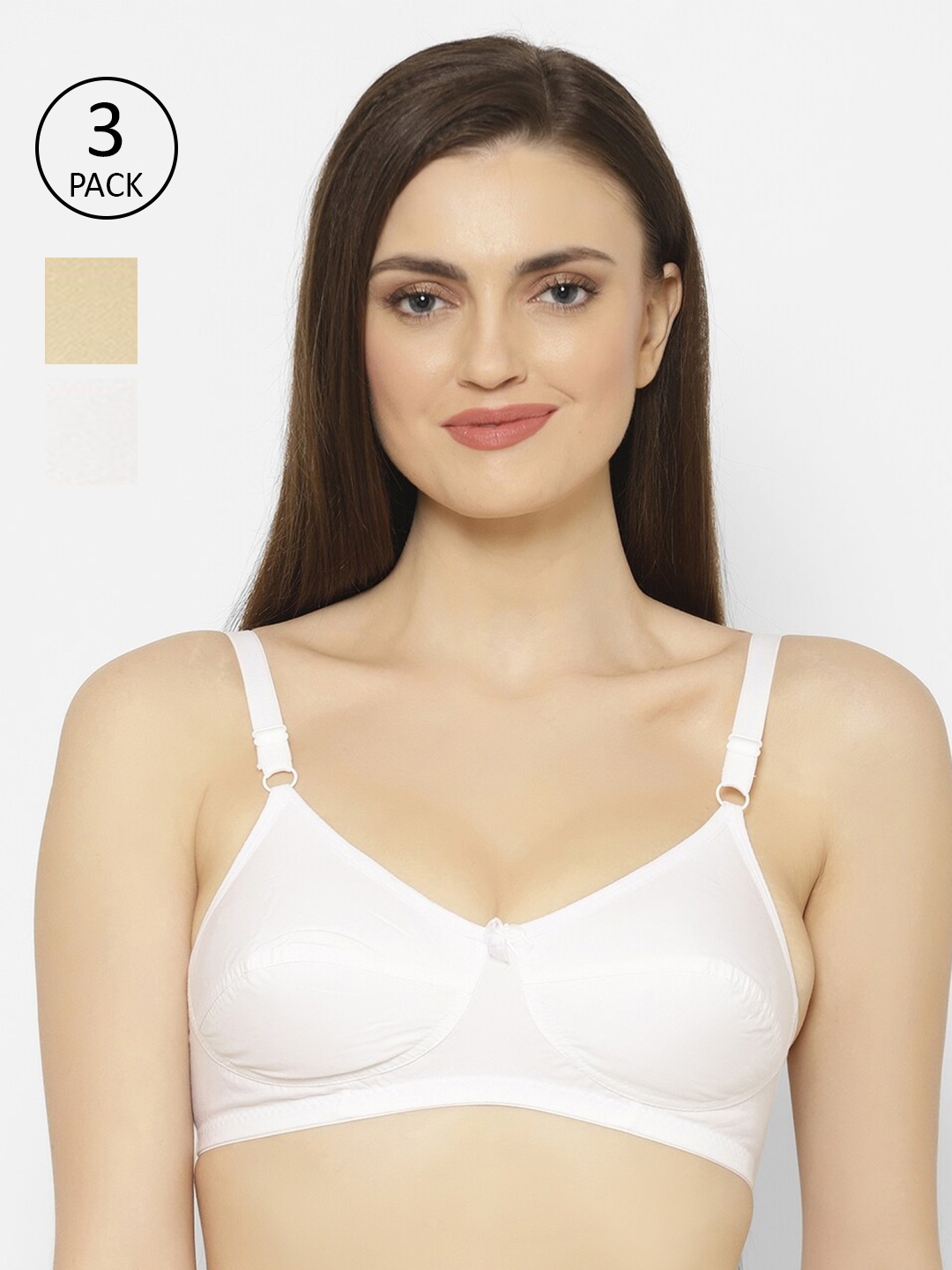 

Floret Pack Of 3 White & Beige Non Padded Non Wired Everyday Bra