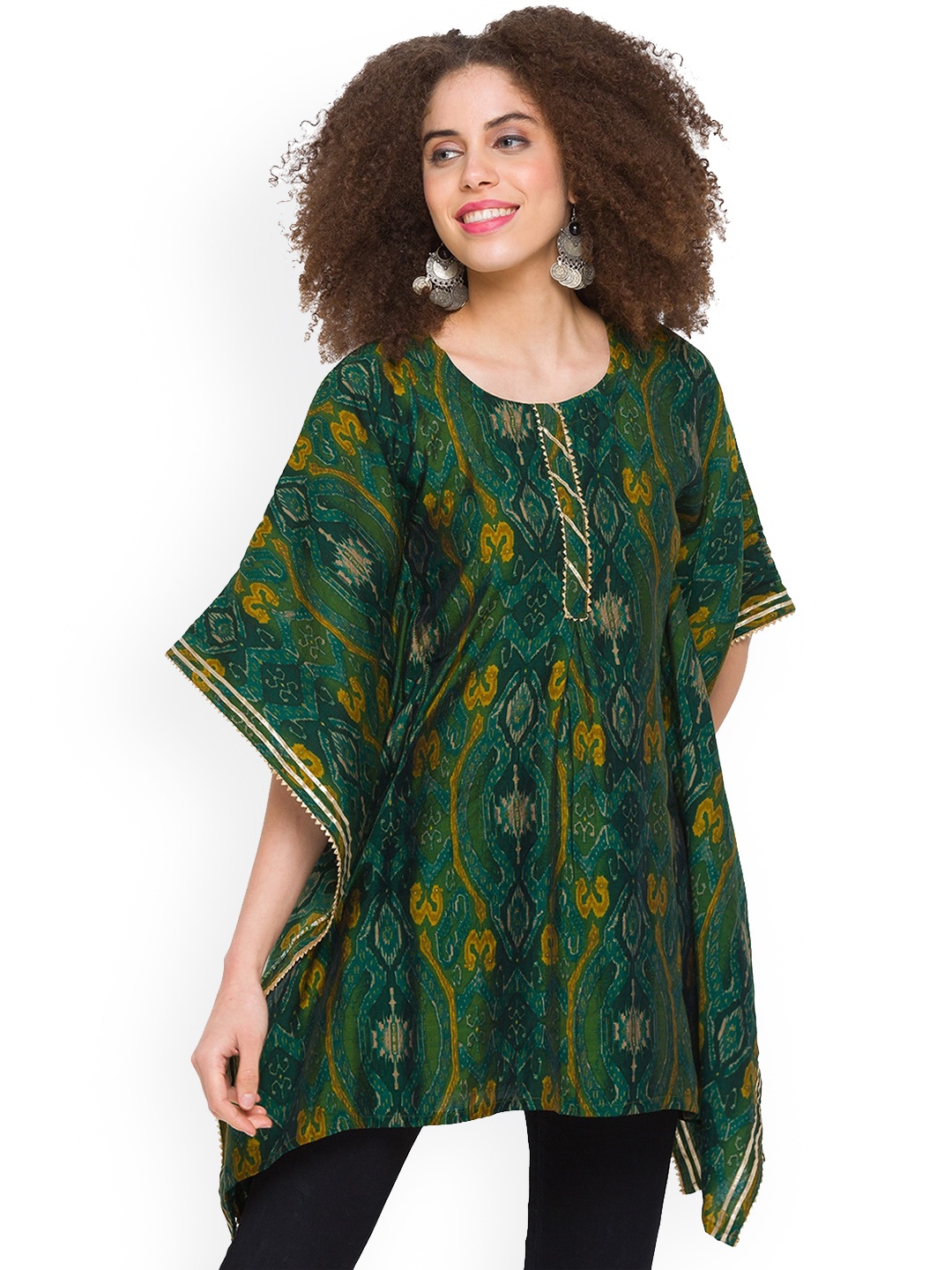 

TANKHI Women Green Flared Sleeves Kaftan Kurta