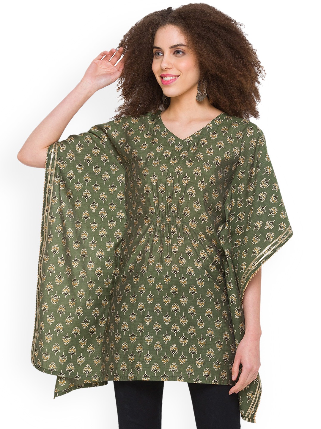 

TANKHI Women Green Printed Kaftan Kurta