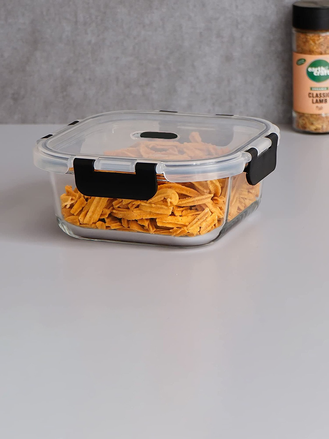 

Femora Transparent & Black Microwave Safe Square Food Storage Container with Air Vent Lid