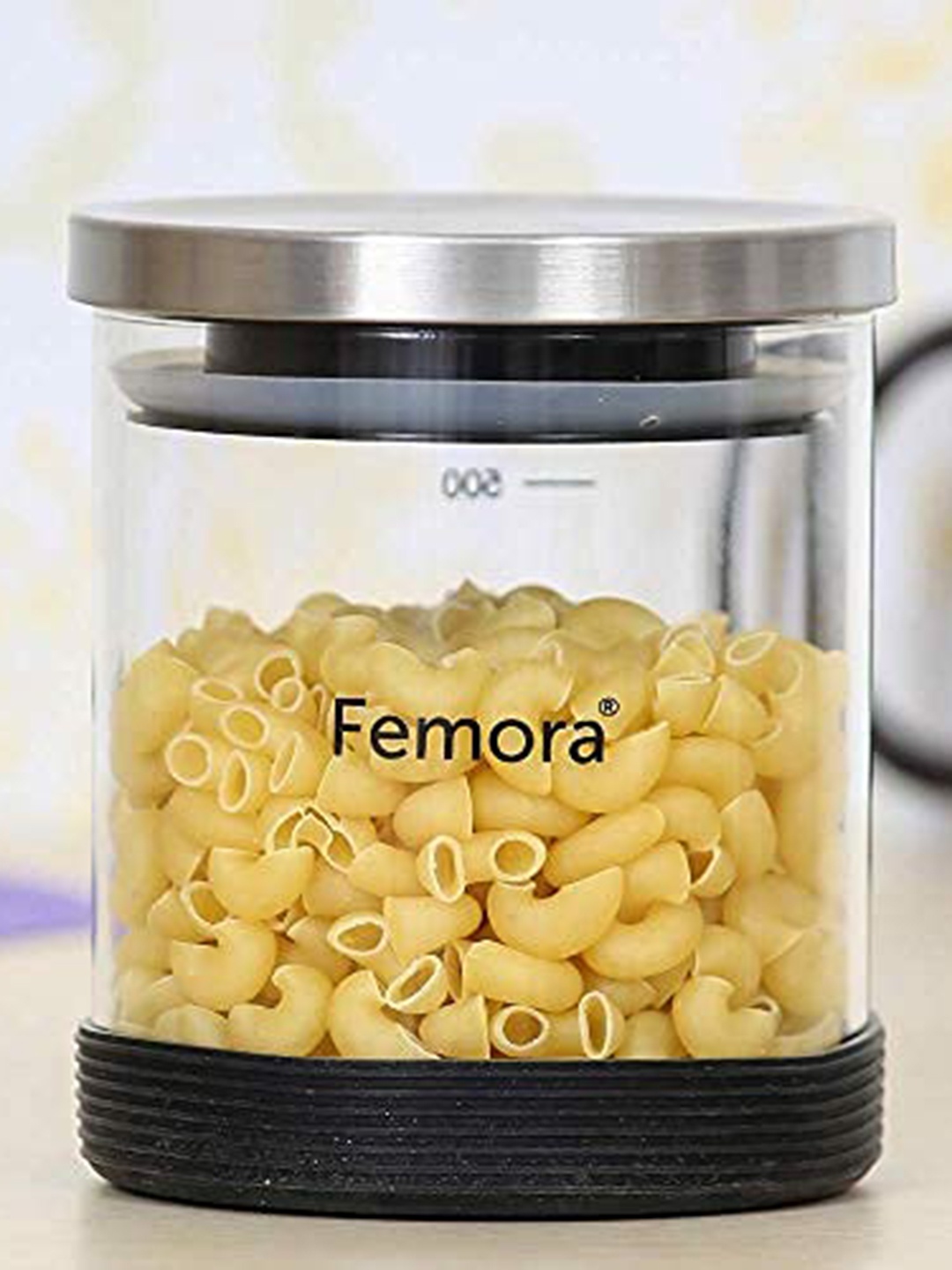 

Femora Transparent & Silver-Toned Air-Tight Jar with Silicon Base
