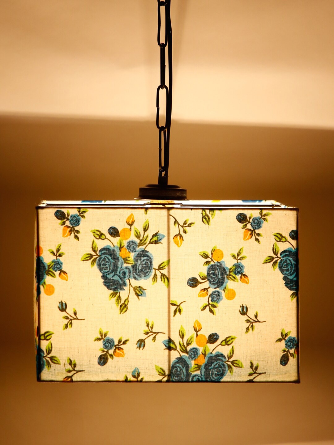 

Devansh White & Blue Floral Printed Square Cotton Drum Hanging Lamp