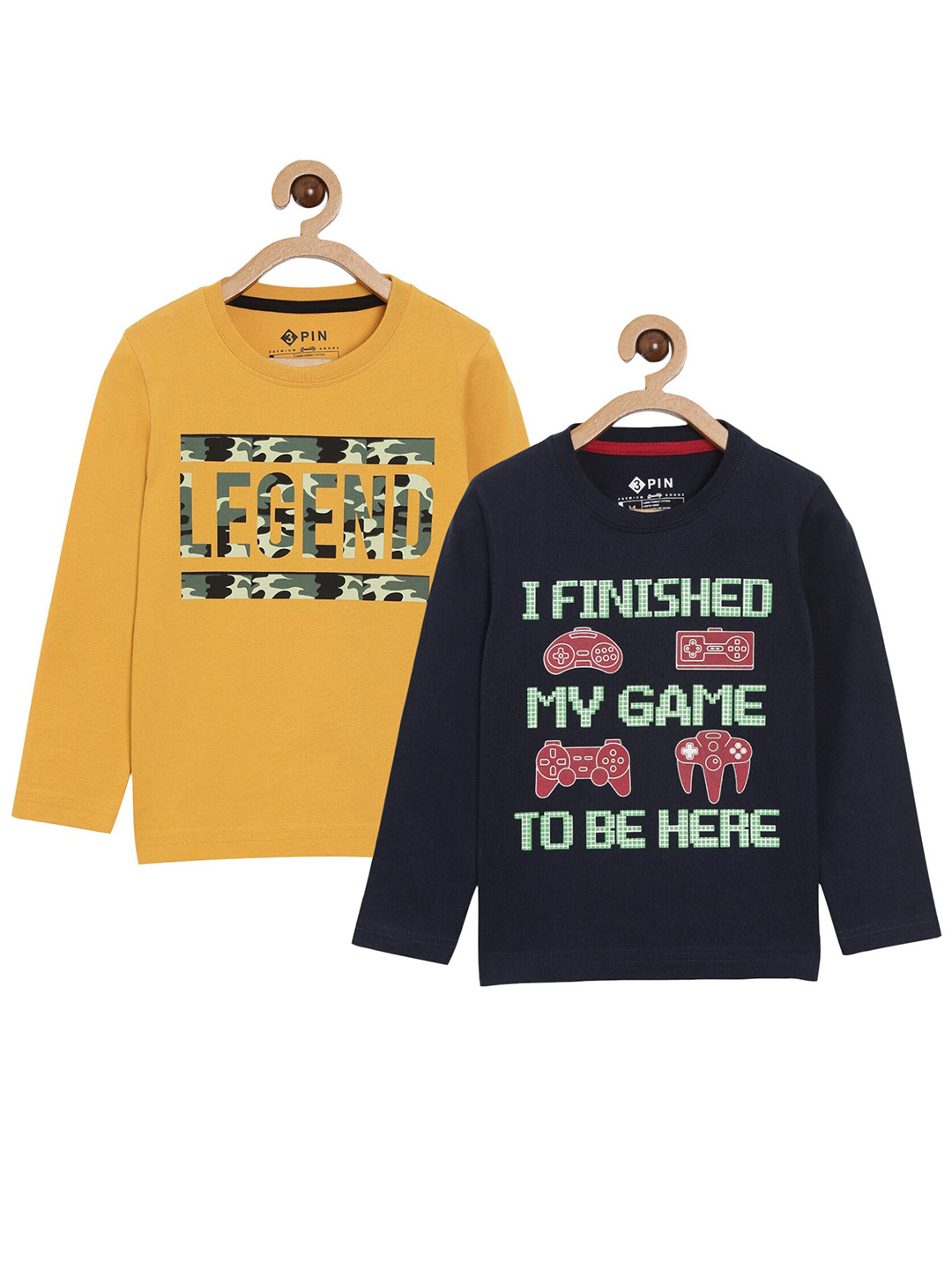 

3PIN Boys Pack of 2 Yellow & Blue Printed Cotton Sweatshirt