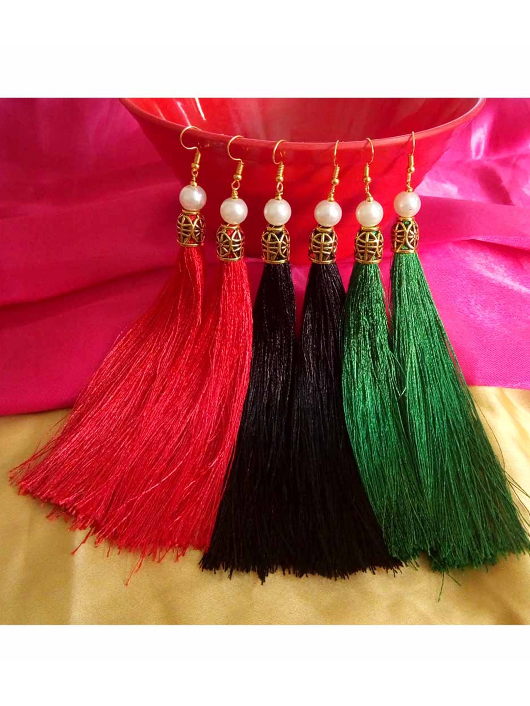 

RICH AND FAMOUS Set of 3 Contemporary Tassel Drop Earrings, Multi