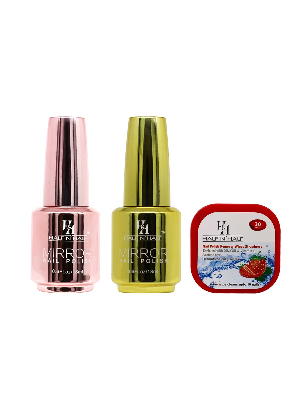 

Half N Half Set of 3 Nail Polishes & Remover Wipes, Pink