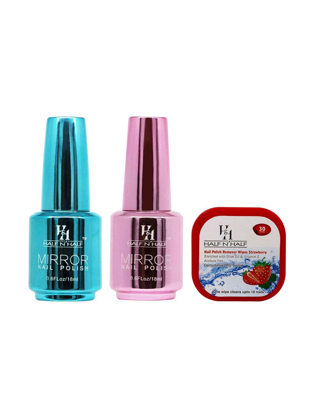 

Half N Half Set of 3 Nail Polishes & Nail Polish Remover Wipes, Multi