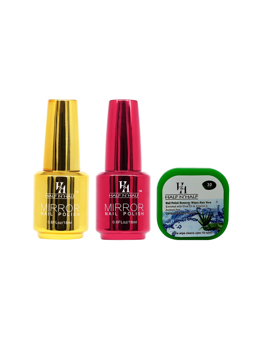 

Half N Half Set of 3 Nail Polishes & Nail Polish Remover Wipes, Gold