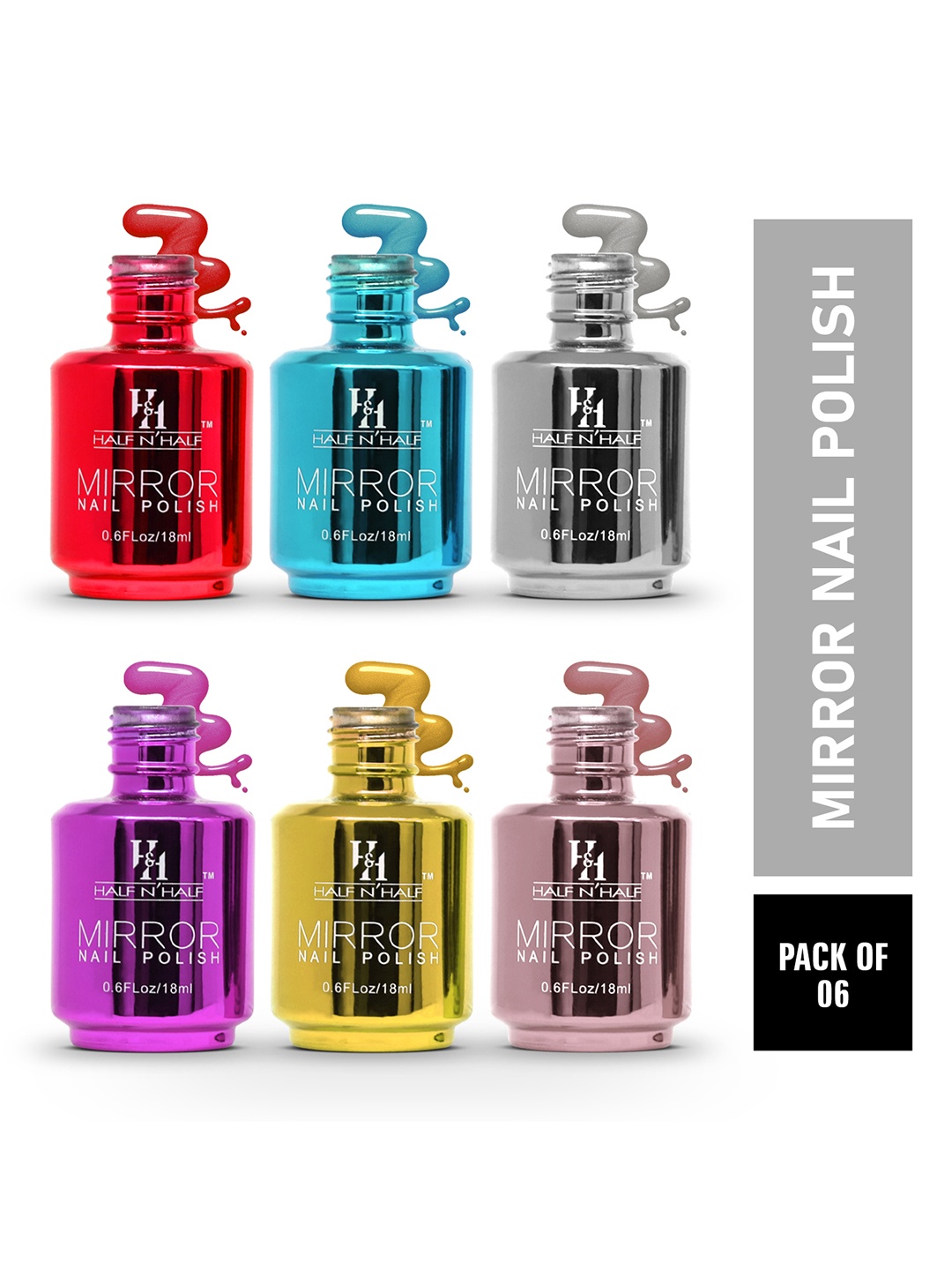 

Half N' Half Set of 6 Quick Dry Mirror Nail Polishes, Multi