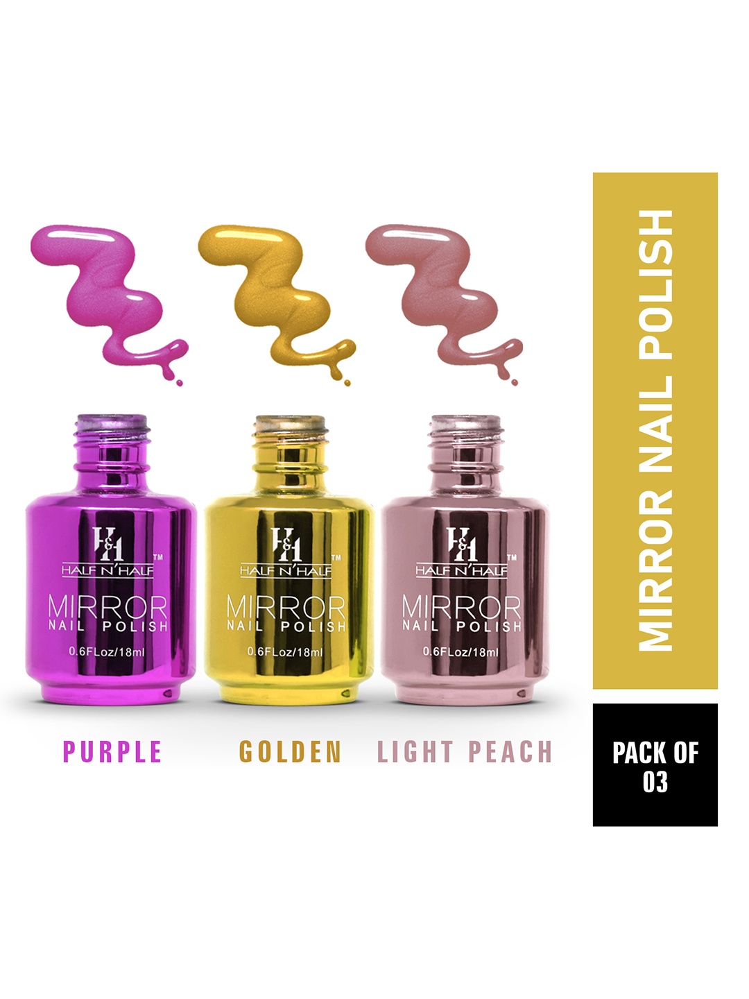 

Half N' Half Set of 3 Quick Dry Mirror Nail Polishes, Gold