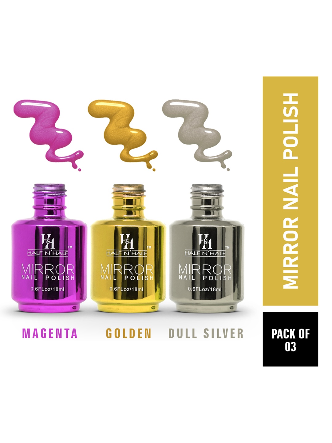 

Half N' Half Set of 3 Quick Dry Mirror Nail Polishes, Gold