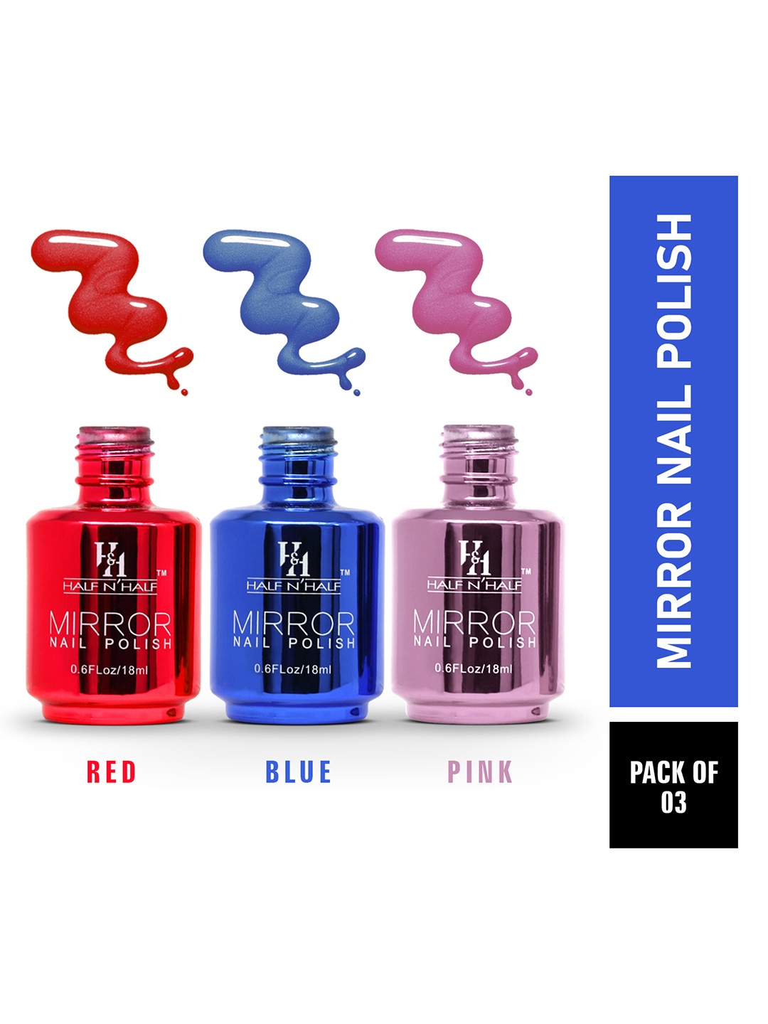 

Half N' Half Set of 3 Quick Dry Mirror Nail Polishes, Blue