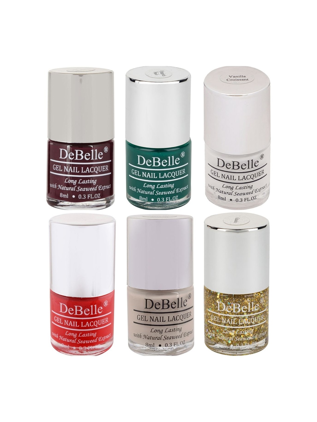 

DeBelle Set of 6 Long Lasting Seaweed Extract Raspberry Fizz Pastels Gel Nail Lacquers, Multi