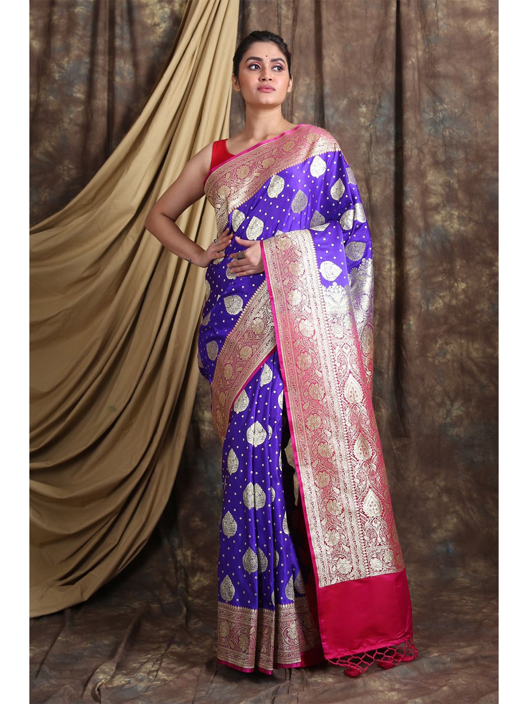 

Charukriti Blue & Magenta Woven Design Zari Pure Silk Banarasi Saree
