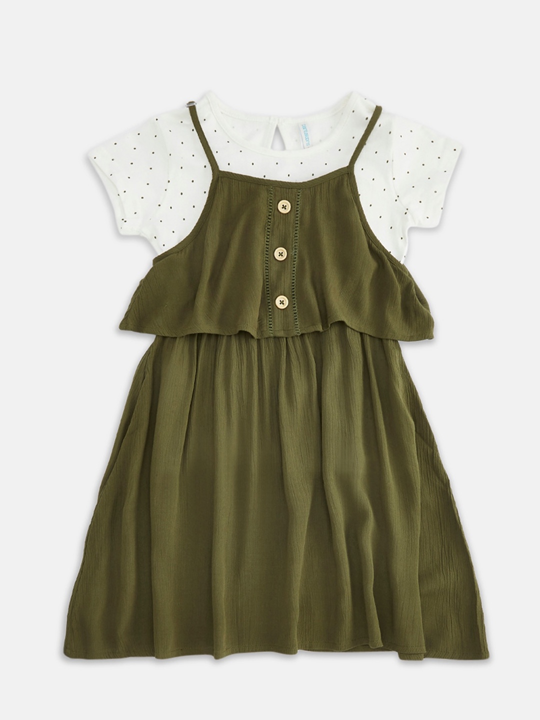 

Pantaloons Junior Girls Olive Green A-Line Dress