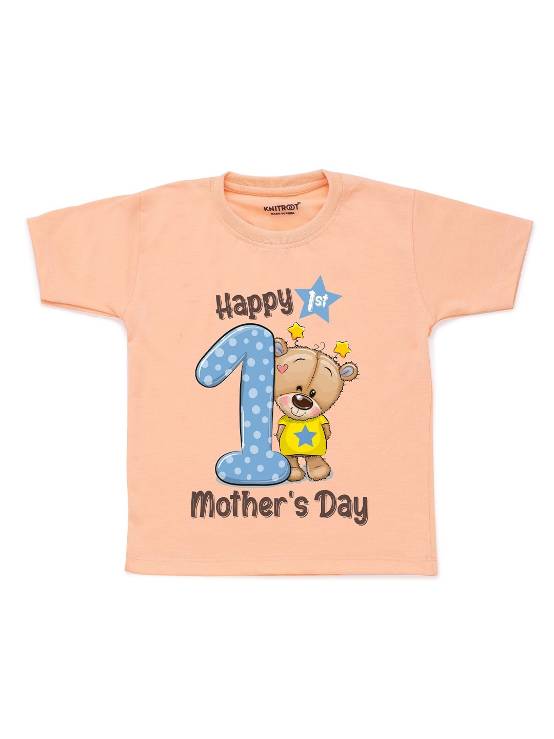 

KNITROOT Kids Peach-Coloured Cotton Printed T-shirt