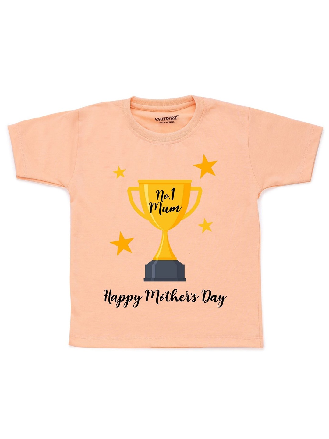 

KNITROOT Kids Peach Typography Printed Mother's Day Cotton T-shirt