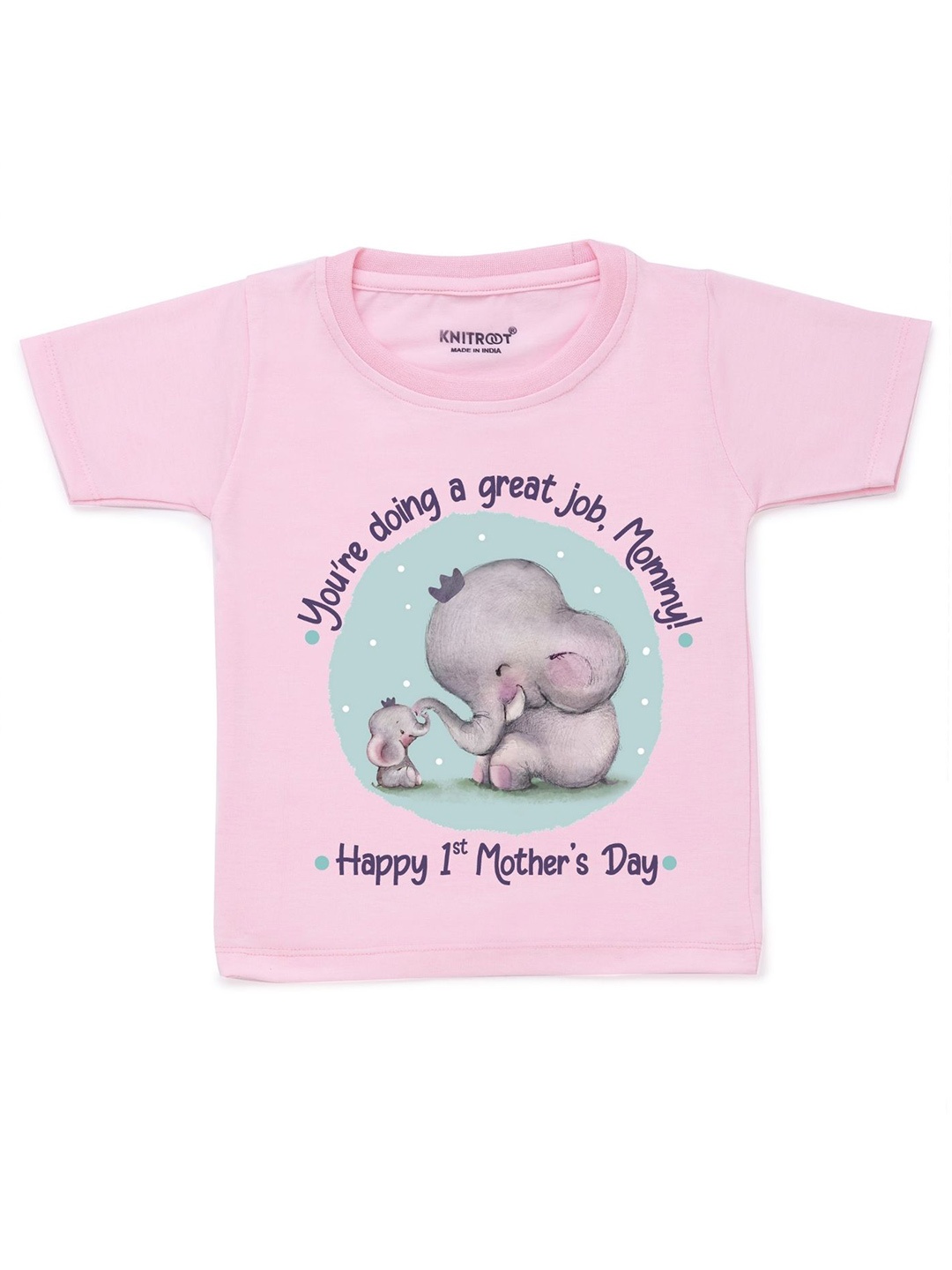 

KNITROOT Kids Pink & Green Printed Doing Great Job T-shirt