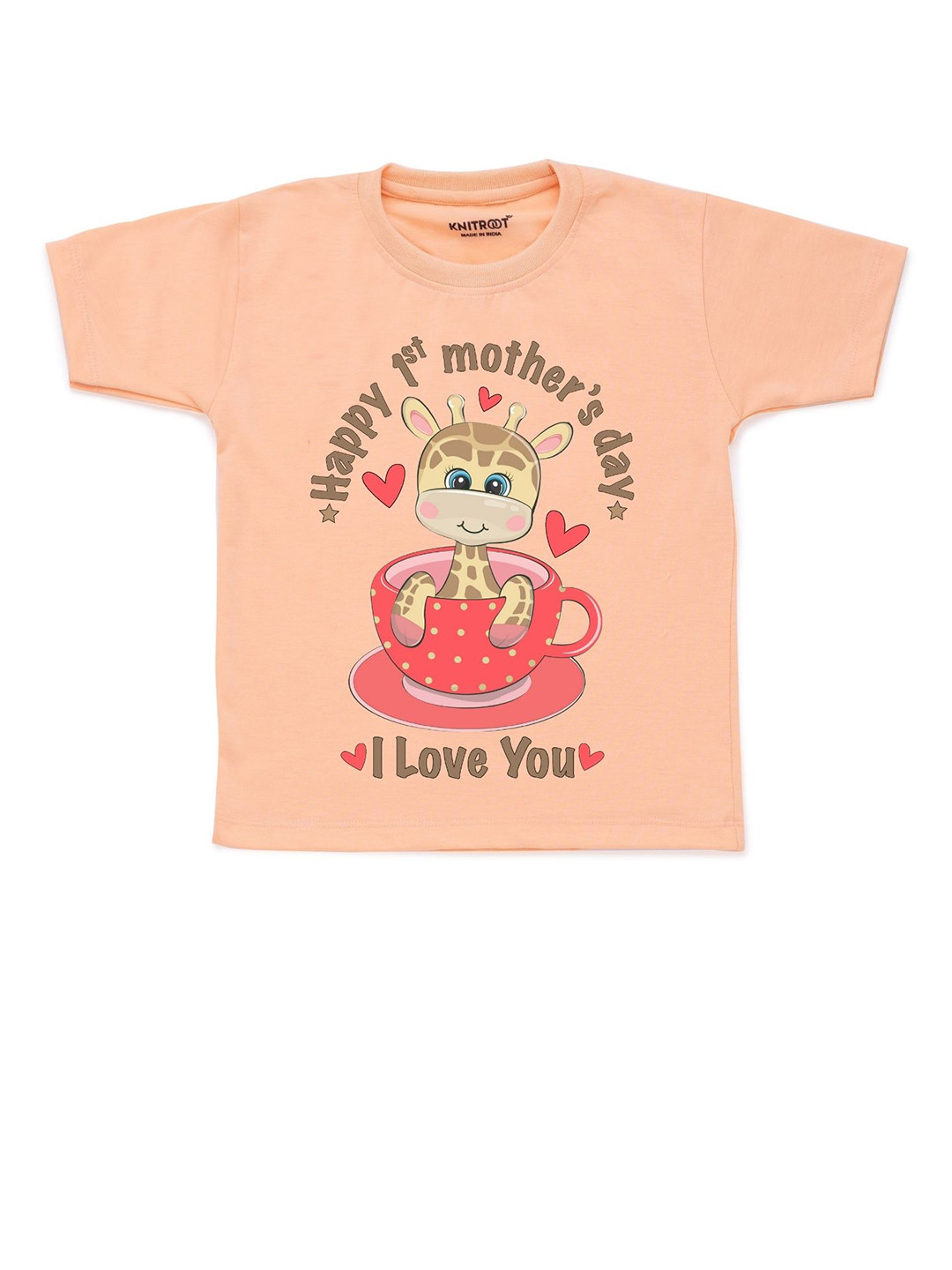 

KNITROOT Kids Peach-Coloured Printed Cotton Regular Fit T-shirt