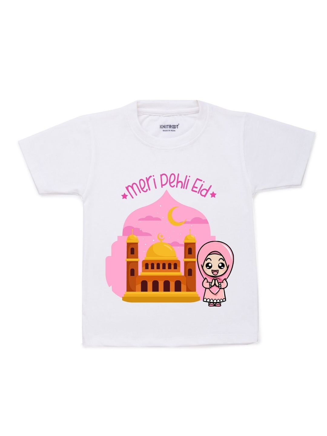 

KNITROOT Kids White Graphic Printed Cotton Regular Fit T-shirt
