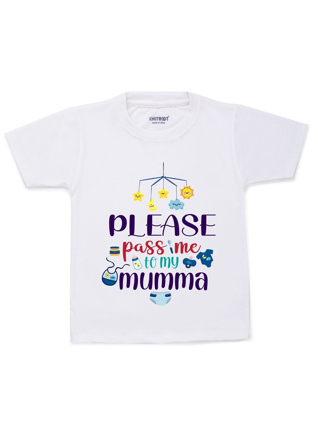 

KNITROOT Kids White Typography Printed Please Pass Raw Edge T-shirt